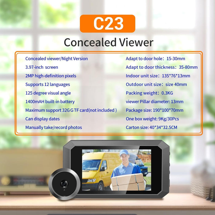 3.97 Inch 1080P Smart Digital Door Concealed Viewer Wide Angle With Night Vision