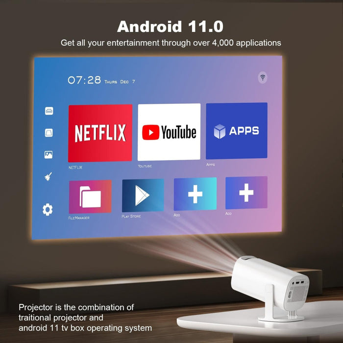 P30 Android 11 Os Hd Portable Wifi Projector White