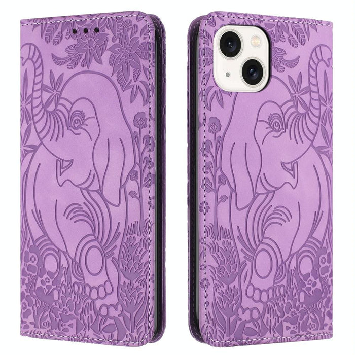 Retro Elephant Embossed Leather Phone Case For Iphone 15