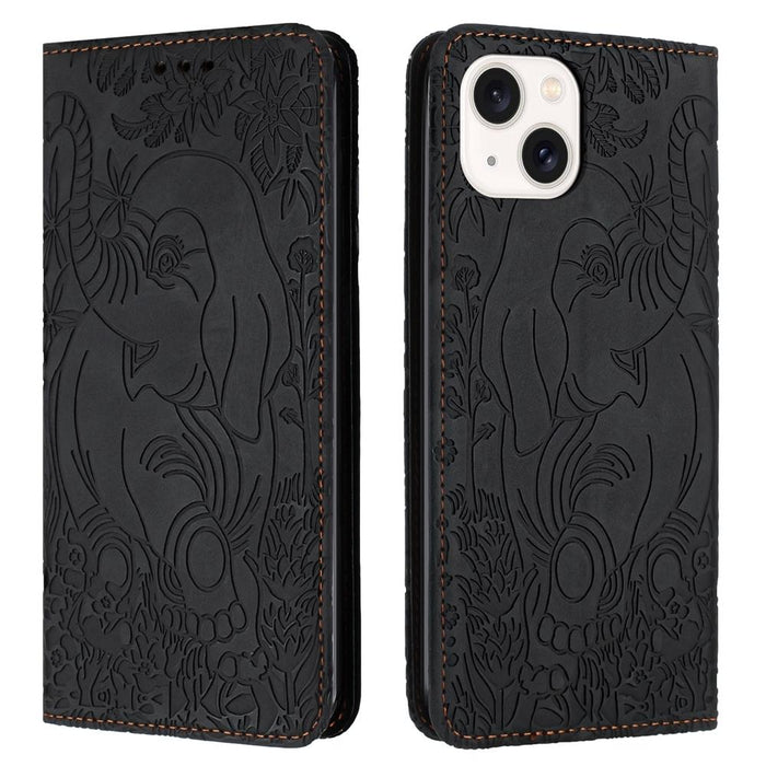 Retro Elephant Embossed Leather Phone Case For Iphone 15