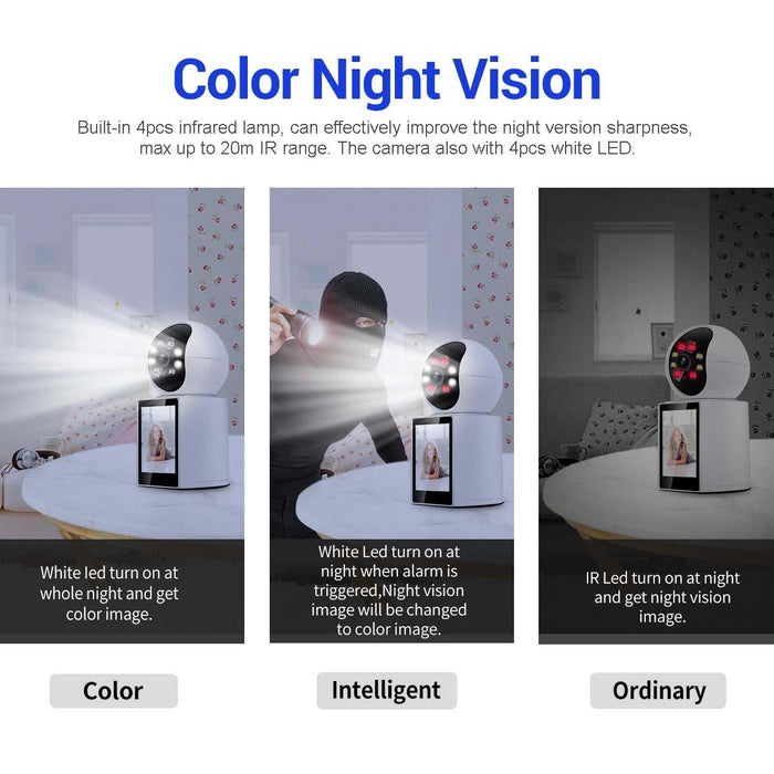 One Click Video Call 3Mp Indoor Humanoid Detection Audible Alarm Colour Night Version Smart Wifi Camera