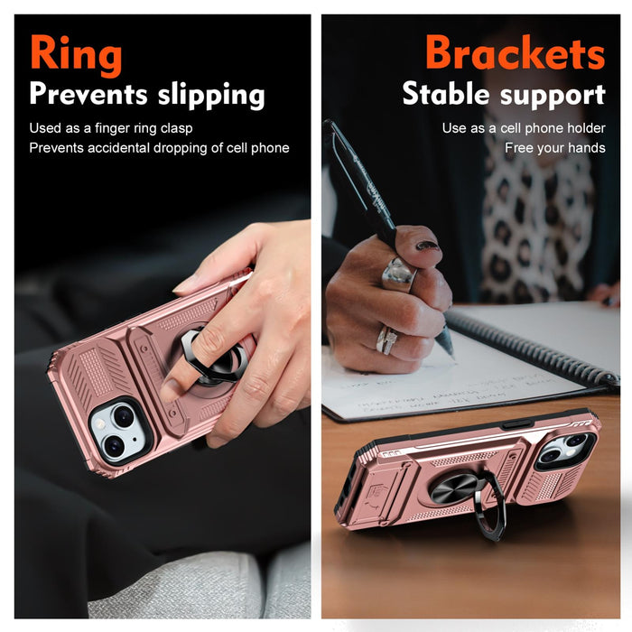 Tpu Pc Shockproof Card Phone Case With Metal Ring Holder