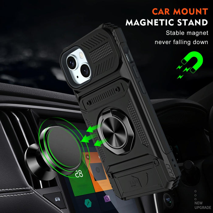 Tpu Pc Shockproof Card Phone Case With Metal Ring Holder