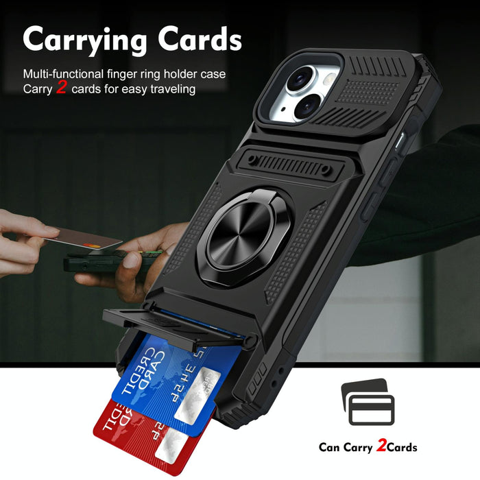 Tpu Pc Shockproof Card Phone Case With Metal Ring Holder