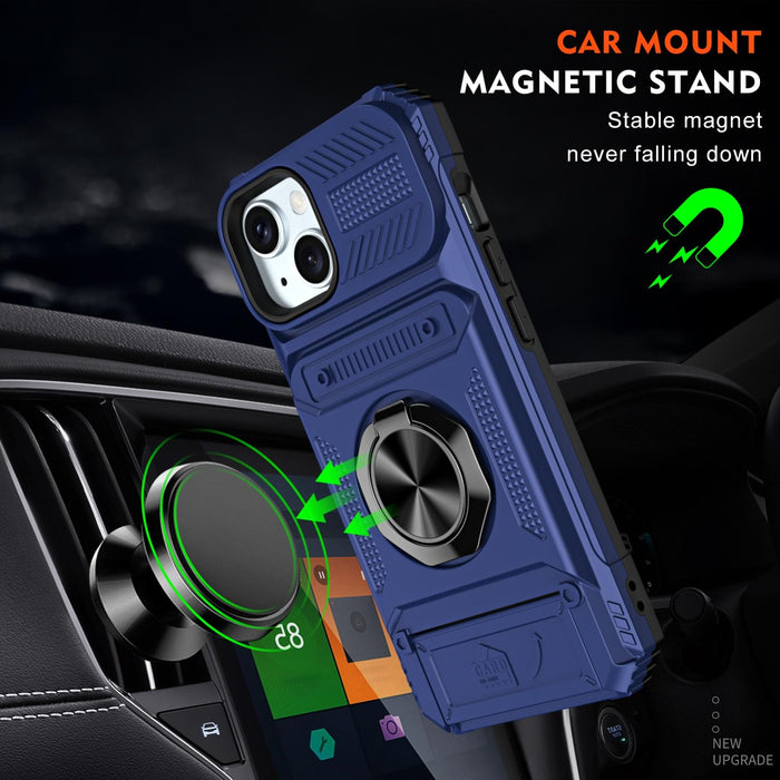 Tpu Pc Shockproof Card Phone Case With Metal Ring Holder