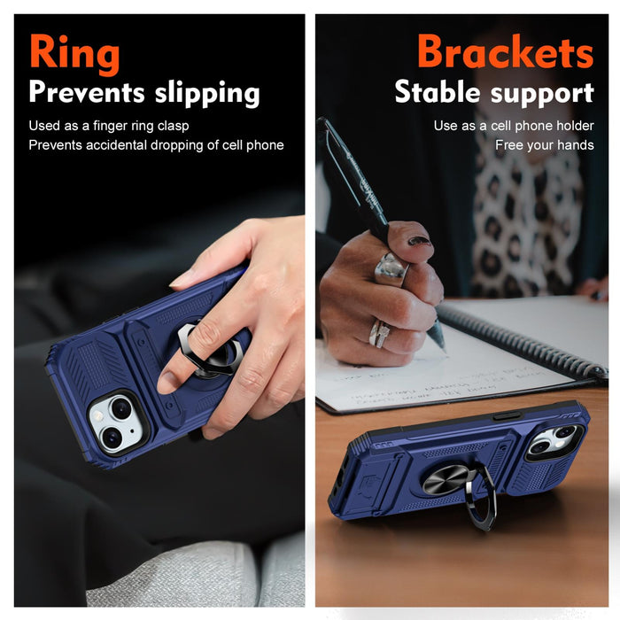 Tpu Pc Shockproof Card Phone Case With Metal Ring Holder