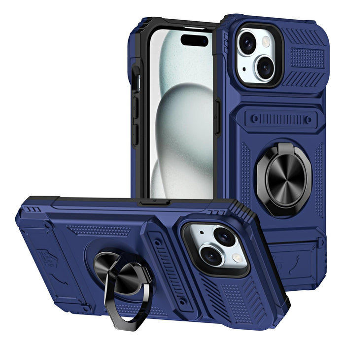 Tpu Pc Shockproof Card Phone Case With Metal Ring Holder