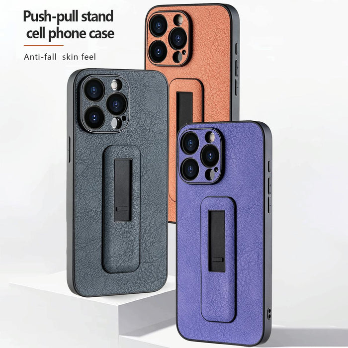 Pu Leather Push Pull Bracket Shockproof Phone Case