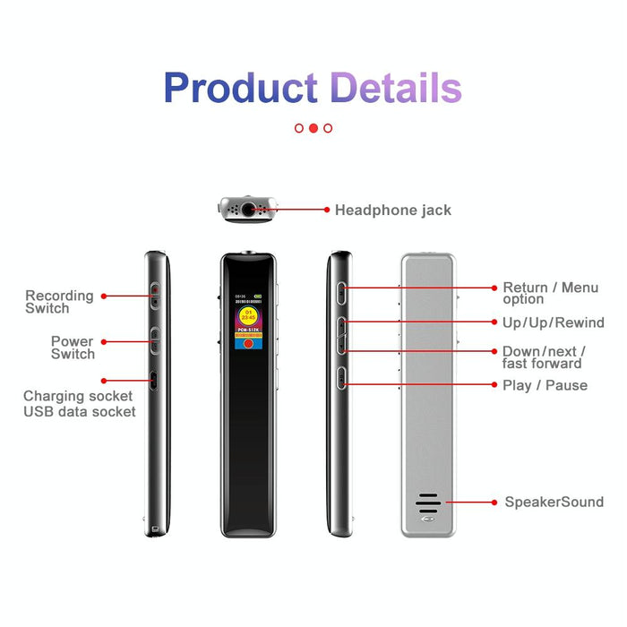 Q33 Hd Colour Screen Stick Shape Portable Voice Recording Pen Memory 16Gb Black