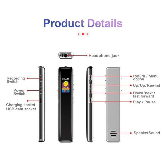 Q33 Hd Colour Screen Stick Shape Portable Voice Recording Pen Memory 16Gb Black