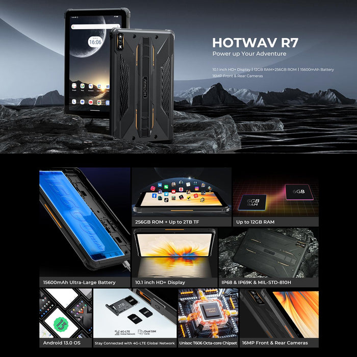 10.1 Rugged Tablet 6Gb 256Gb Android 13 Octa Core 4G Global Version