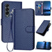 Carbon Fiber Leather Phone Case With Lanyard For Samsung