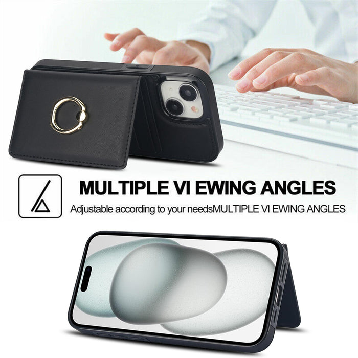 For Iphone 15 Rfid Anti-Theft Card Ring Holder Phone Case