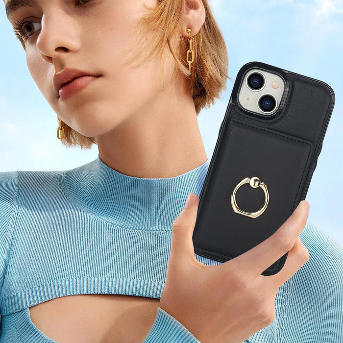 For Iphone 15 Rfid Anti-Theft Card Ring Holder Phone Case