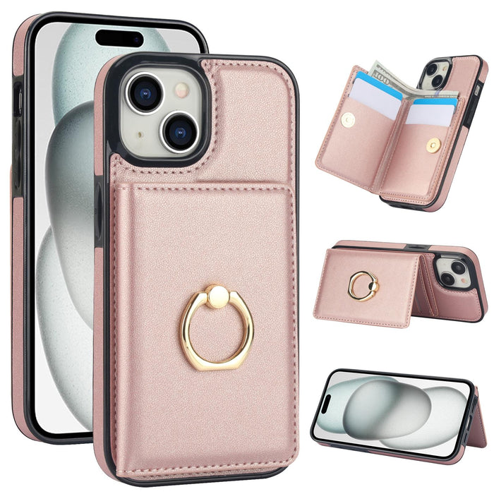 For Iphone 15 Rfid Anti-Theft Card Ring Holder Phone Case