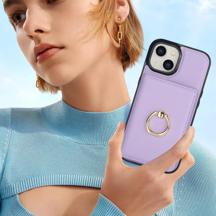 For Iphone 15 Rfid Anti-Theft Card Ring Holder Phone Case