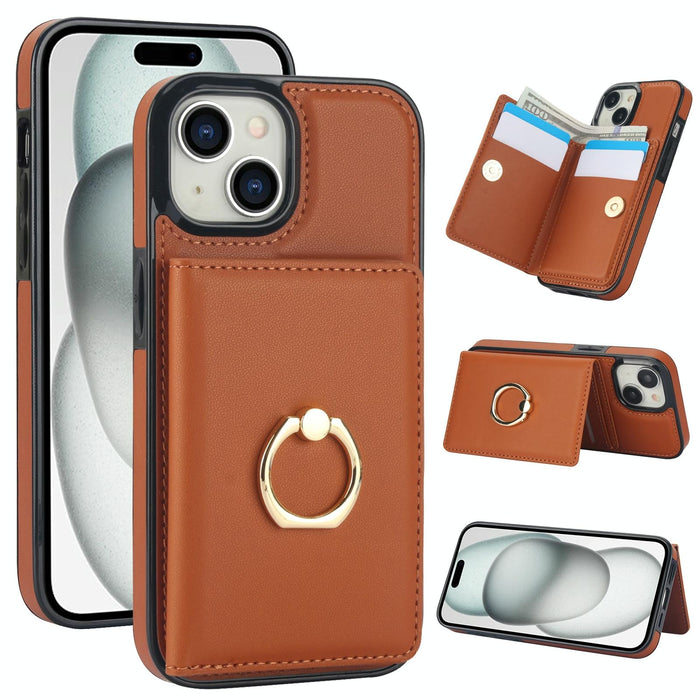 For Iphone 15 Rfid Anti-Theft Card Ring Holder Phone Case