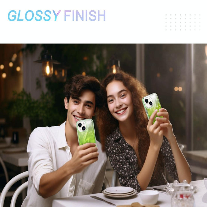 For Iphone 15 Imd Gradient Feather Pc & Tpu Phone Case