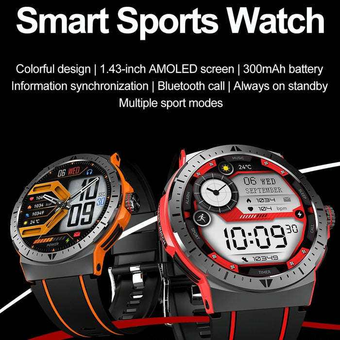 1.43 Inch Bt5.3 Ip68 Sport Smart Watch Support Bluetooth Call / Message Notification / Heart Rate / Blood Pressure Health Monitor