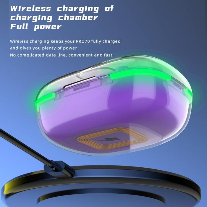 Pro 70 & Intelligent Digital Display V5.3 Bluetooth Earphones Support Wireless Charging Black