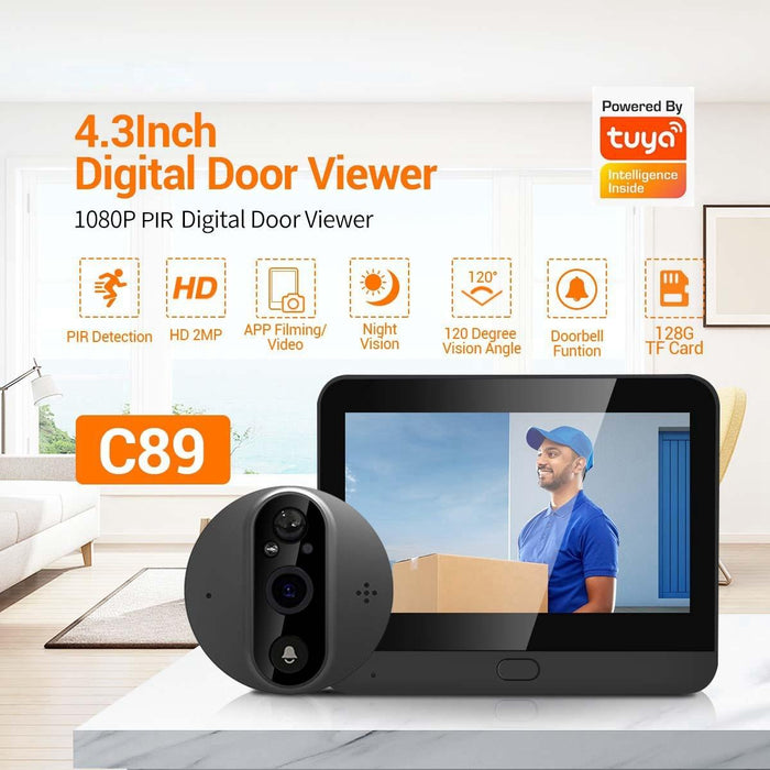 1080P 4.3 Inch Smart Digital Door Viewer Support Wide Angle Pir & Night Vision Photo