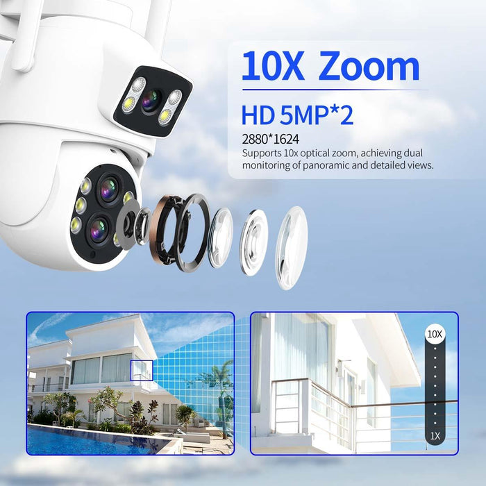 5+5Mp Motion Detection Wifi Intelligent 10X Optical Zoom Camera