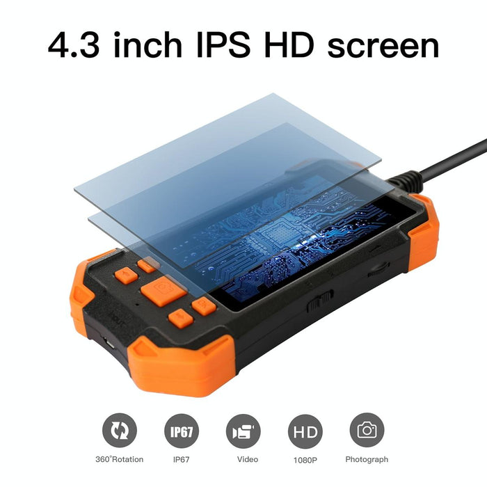 4.3 Inch Ips Screen 8Mm Single Camera Ip67 Waterproof Hard Cable Digital Endoscope Length 10M Black Orange