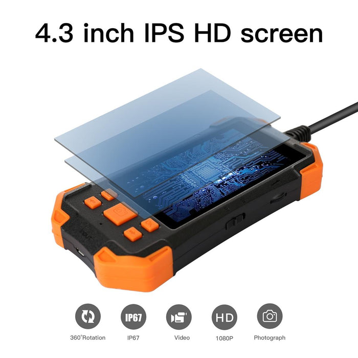 4.3 Inch Ips Screen 7.9Mm Triple Camera Ip67 Waterproof Hard Cable Digital Endoscope Length 10M Black Orange
