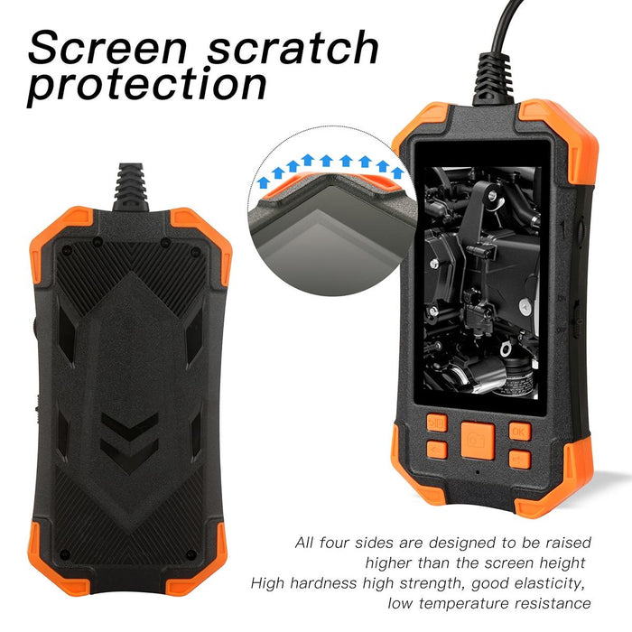 4.3 Inch Ips Screen 7.9Mm Triple Camera Ip67 Waterproof Hard Cable Digital Endoscope Length 10M Black Orange