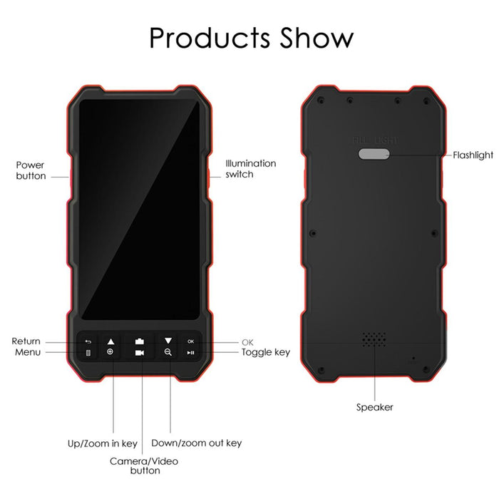 4.5 Inch Ips Colour Screen 8Mm Single Camera Split Hard Cable Industrial Endoscope Length 10M Black Red