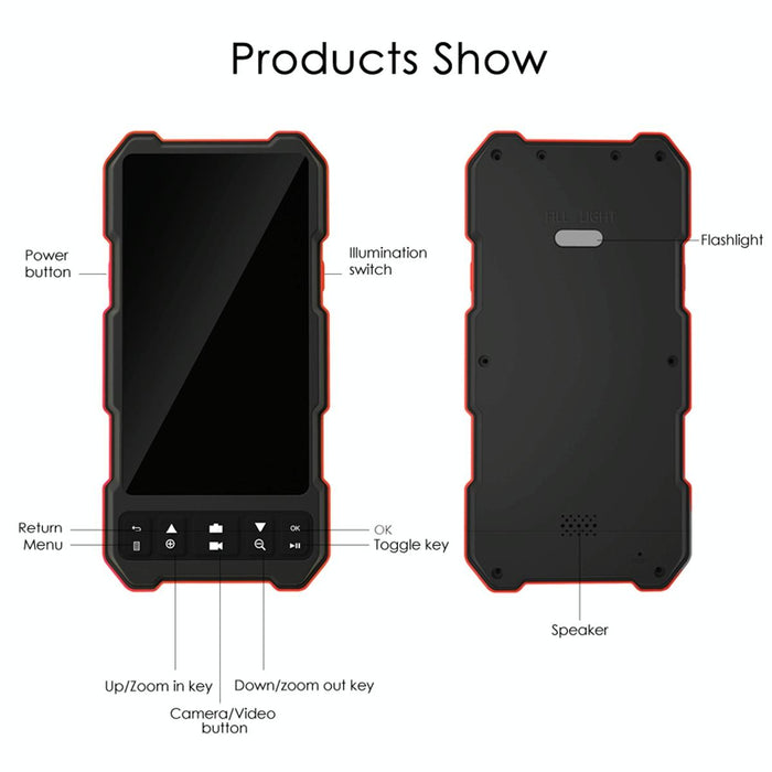 4.5 Inch Ips Colour Screen 7.9Mm Triple Camera Split Hard Cable Industrial Endoscope Length 10M Black Red