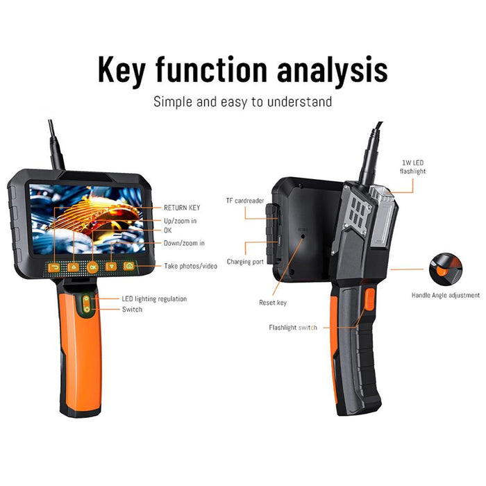 5 Inch Ips Colour Screen 5.5Mm Single Camera Handheld Hard Cable Hd Industrial Endoscope Length 10M Orange Black