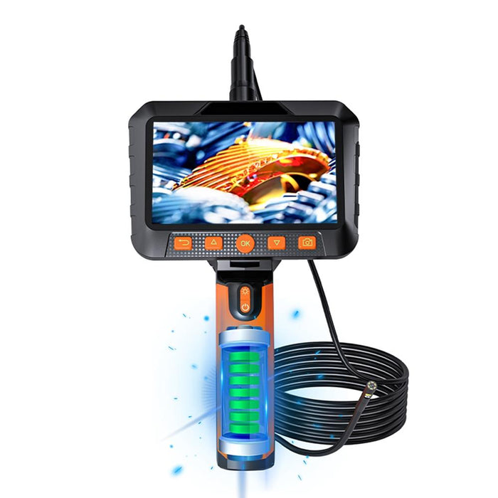 5 Inch Ips Colour Screen 5.5Mm Dual Camera Handheld Hard Cable Hd Industrial Endoscope Length 1M Orange Black