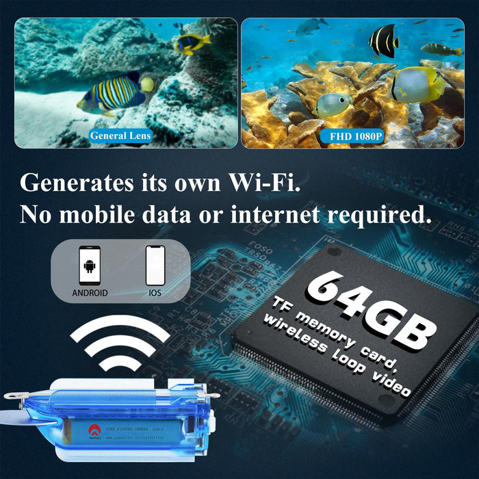 1080P Wireless Underwater Fishing Video Camera With Loop Recording / App Remote Control Blue