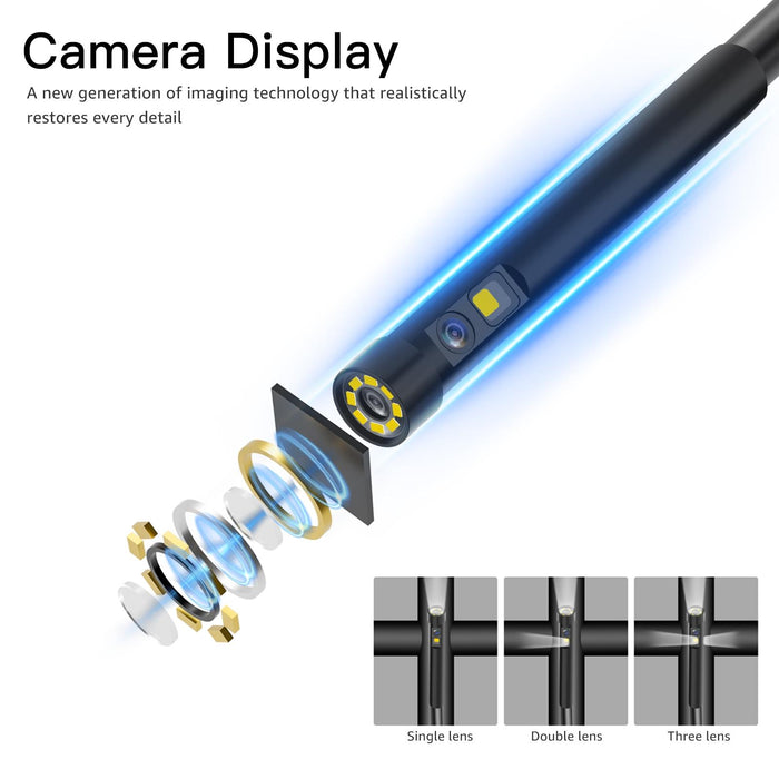 5 Inch Ips Screen 7.9Mm Triple Lens Ip67 Waterproof Industrial Endoscope With Bracket Length 10M
