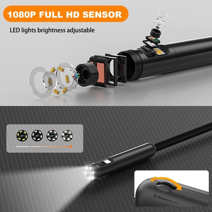 Y15 7.9Mm Triple Camera Wifi Connected Hard Cable Hd Industrial Endoscope Length 10M Black