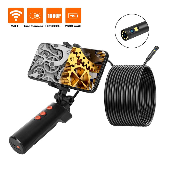 8Mm 1080P Ip68 Waterproof Dual Camera Wifi Digital Endoscope Length 2M Hard Cable Black