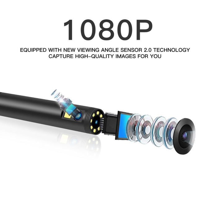 8Mm 1080P Ip68 Waterproof Dual Camera Wifi Digital Endoscope Length 2M Hard Cable Black