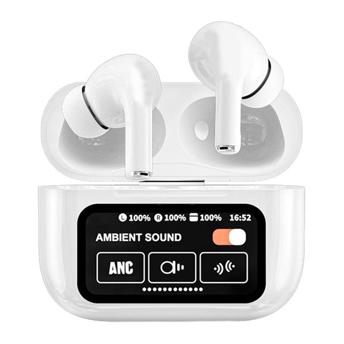 A9 Pro Smart Colourful Touch Screen Anc & Enc Noise Reduction Wireless Bluetooth Earphone White