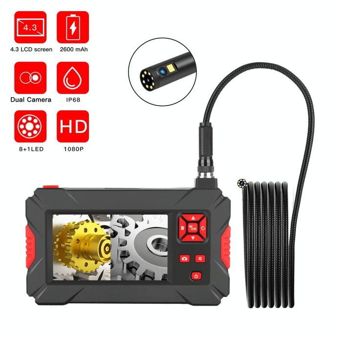 P30 8Mm 1080P Ip68 Waterproof 4.3 Inch Screen Dual Camera Digital Endoscope Length 3M Snake Tube Black