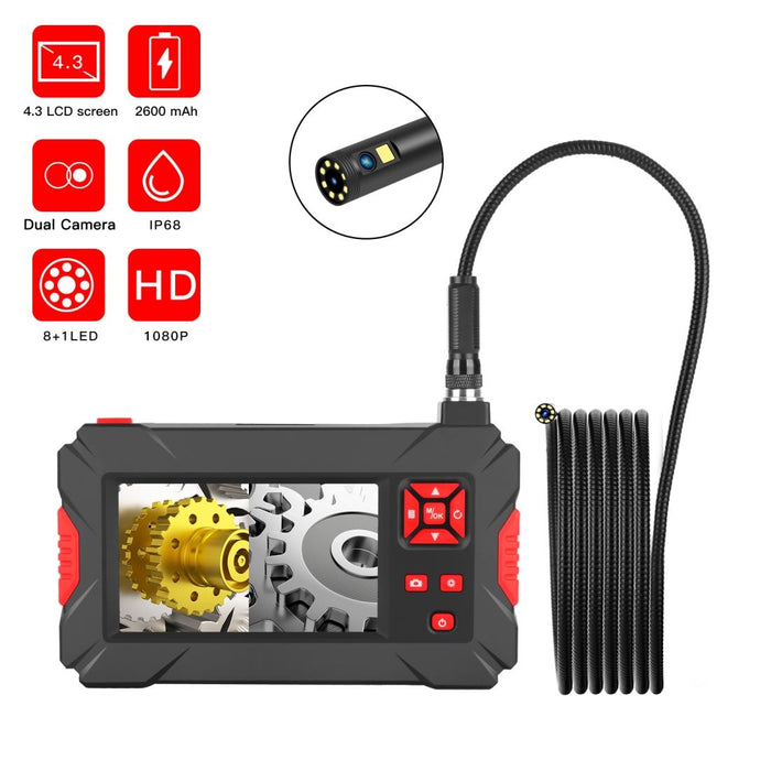 P30 8Mm 1080P Ip68 Waterproof 4.3 Inch Screen Dual Camera Digital Endoscope Length 5M Snake Tube Black