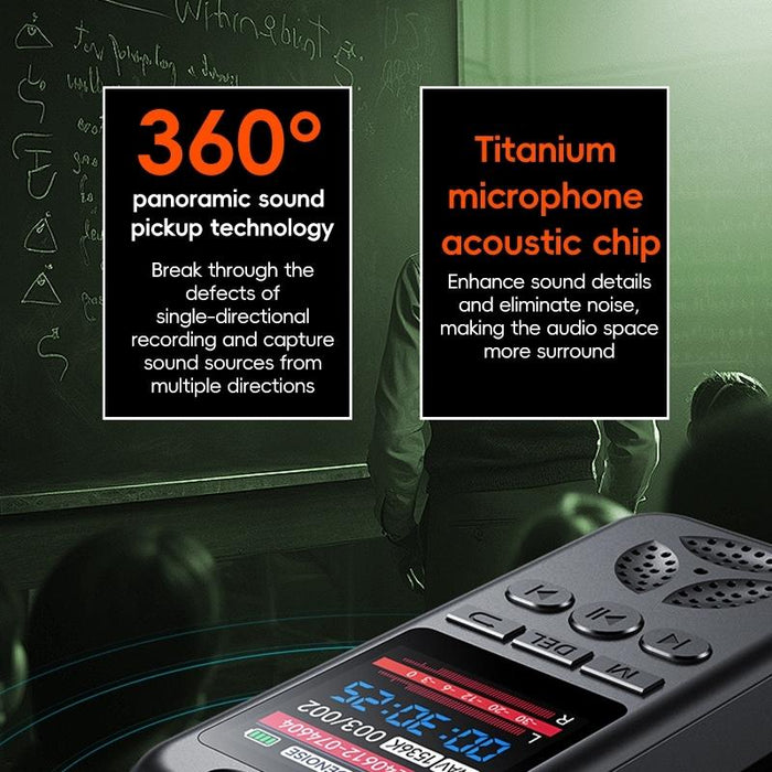 Hd Colour Screen Smart Noise Reduction Voice Recorder Black