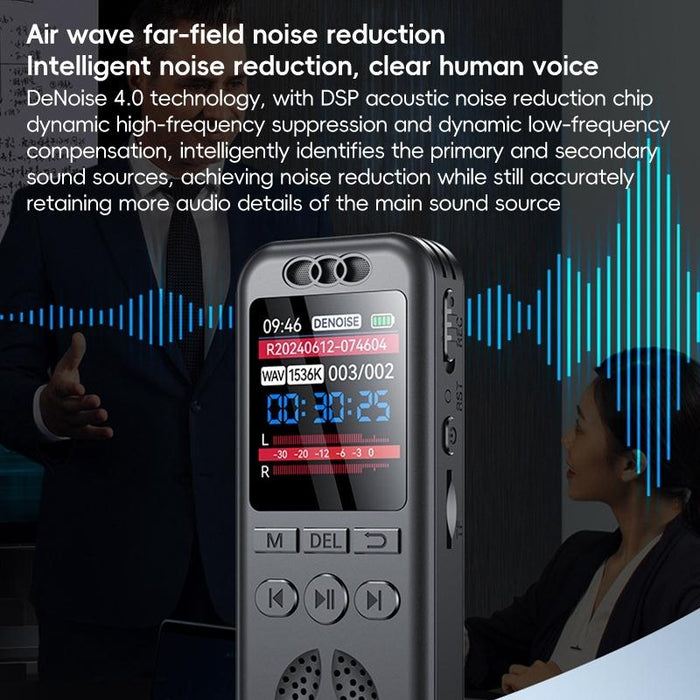 Hd Colour Screen Smart Noise Reduction Voice Recorder Black