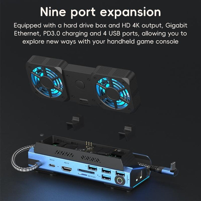 Yce-V279 10 In 1 Usb-C Gaming Dock Station Hard Disk Enclosure With Detachable Fan Blue Black