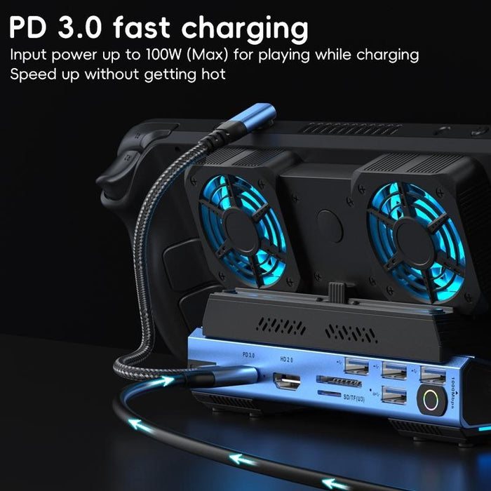 Yce-V279 10 In 1 Usb-C Gaming Dock Station Hard Disk Enclosure With Detachable Fan Blue Black