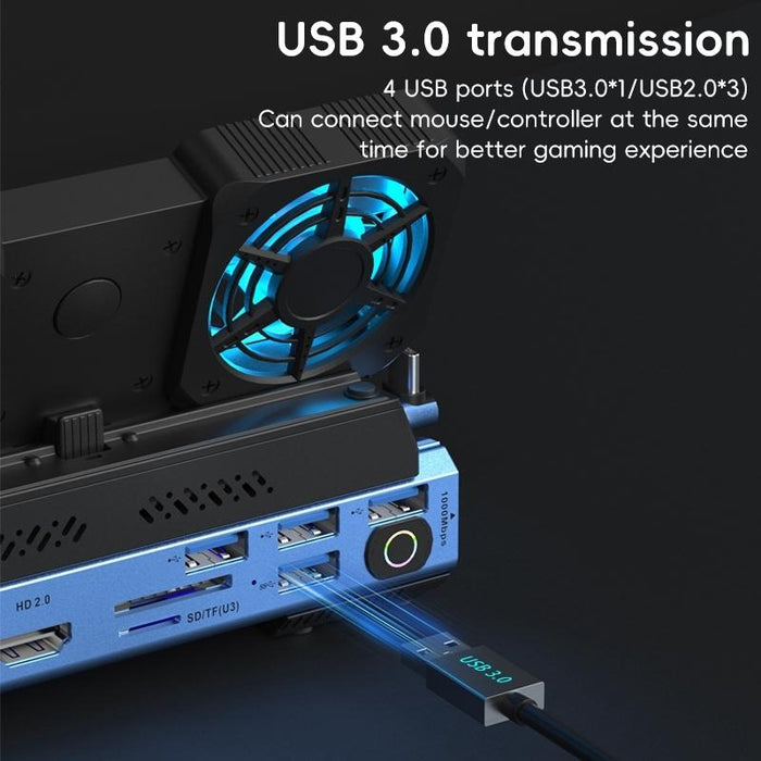 Yce-V279 10 In 1 Usb-C Gaming Dock Station Hard Disk Enclosure With Detachable Fan Blue Black