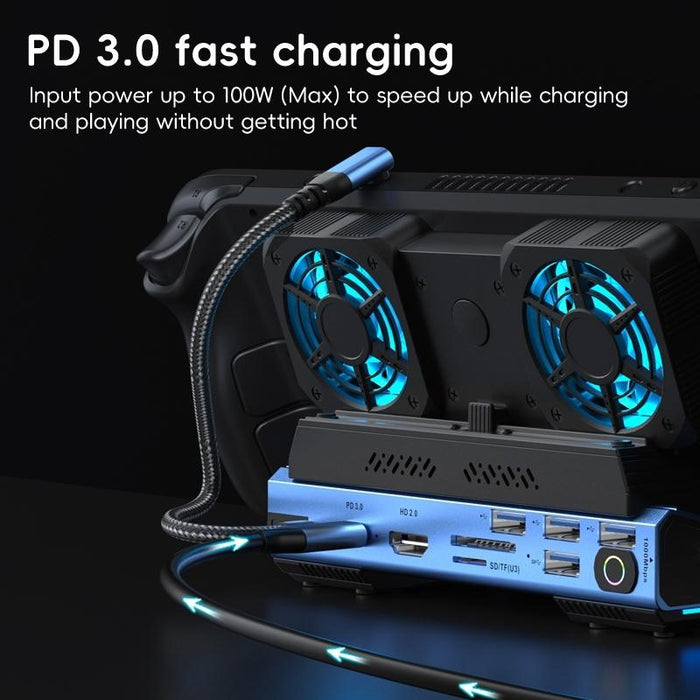 Yce-V279A 9 In 1 Usb-C Gaming Dock Station With Detachable Fan Blue Black