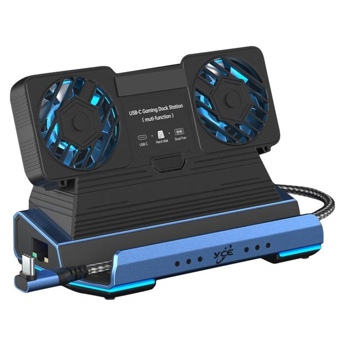 Yce-V279A 9 In 1 Usb-C Gaming Dock Station With Detachable Fan Blue Black