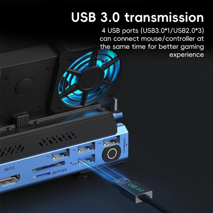 Yce-V279A 9 In 1 Usb-C Gaming Dock Station With Detachable Fan Blue Black