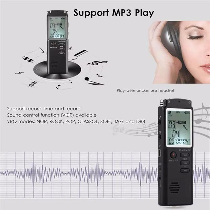 Smart Hd Noise Cancelling Voice Recorder Mp3 Player Memory 8Gb Black